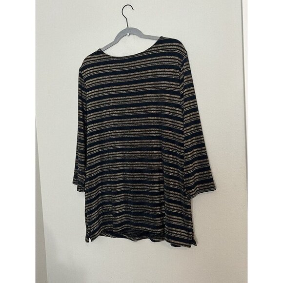 Chicos Travelers Blouse Womens 3 Navy Gold Metallic Striped Long Sleeve - Picture 7 of 13